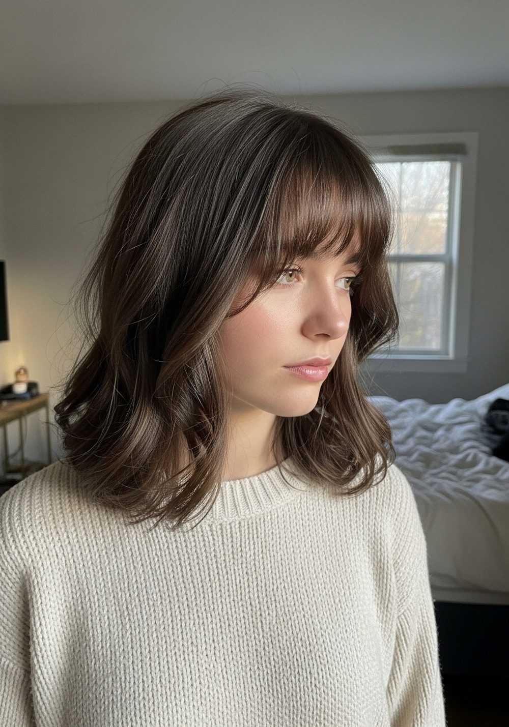 Airy Collarbone Lob with Curtain Bangs
