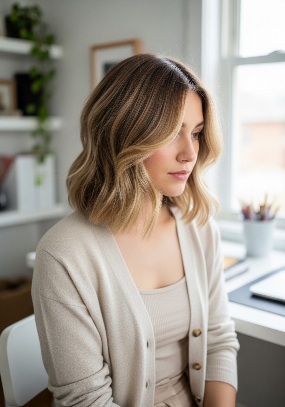 Beachy Blunt Bob with Curtain Bangs