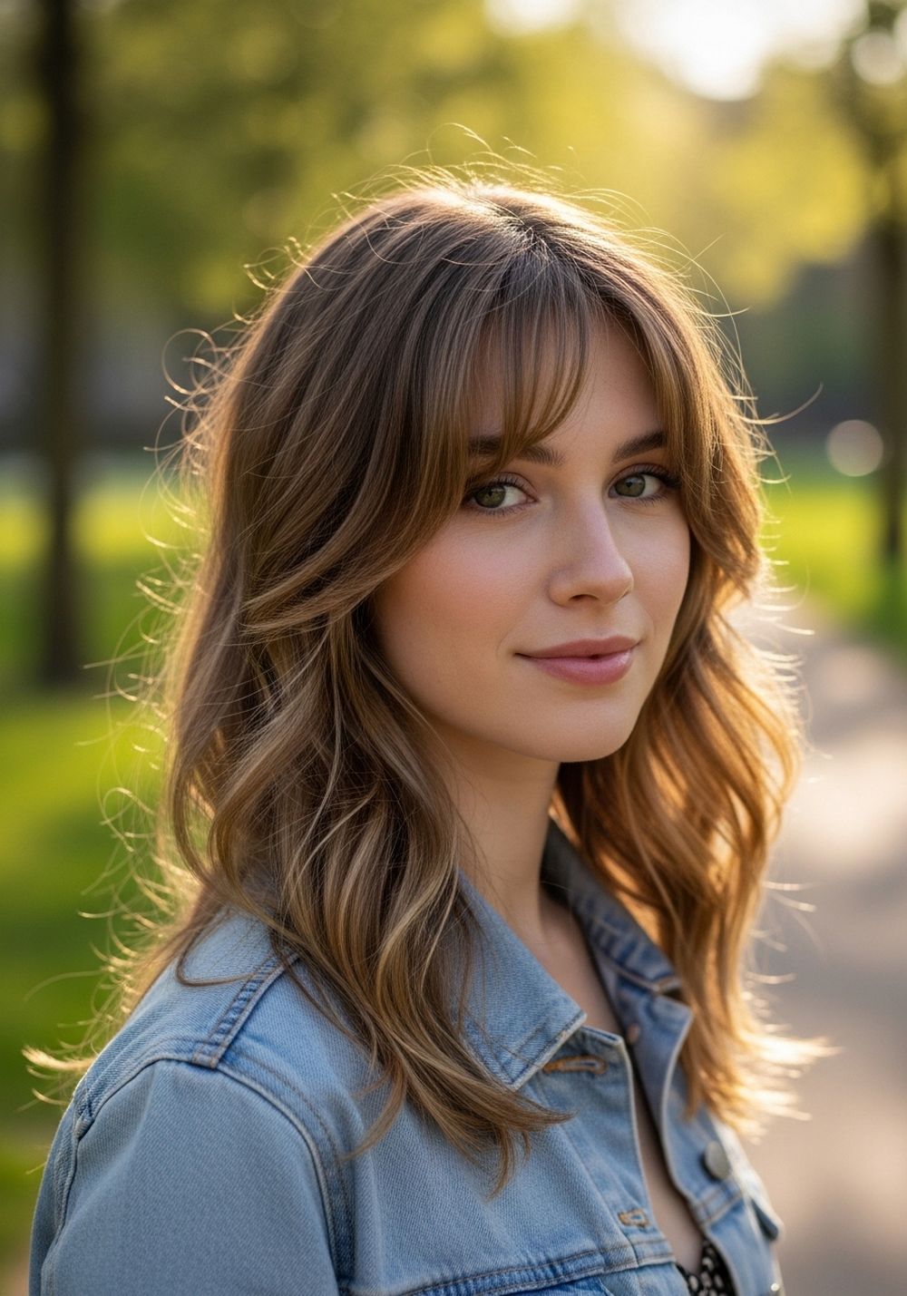 Big Volume Blowout Butterfly Layers with Long Curtain Bangs Hairstyle