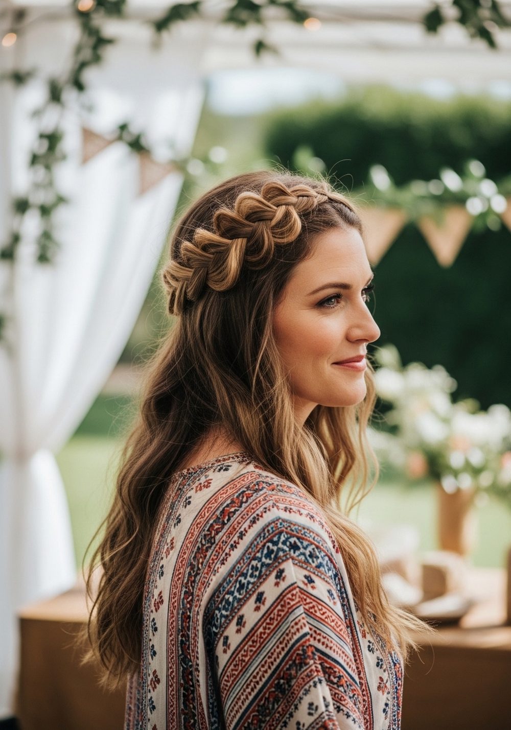 Boho Open Hair with Crown Braid
