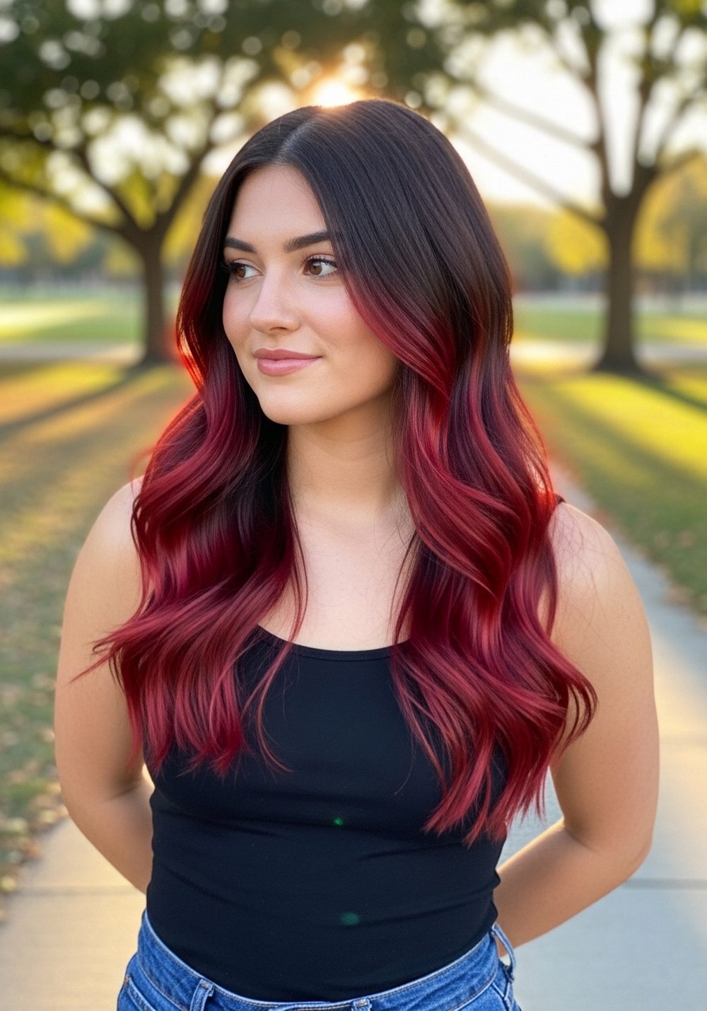 Cherry Cola Brown Balayage Refresh Hairstyle