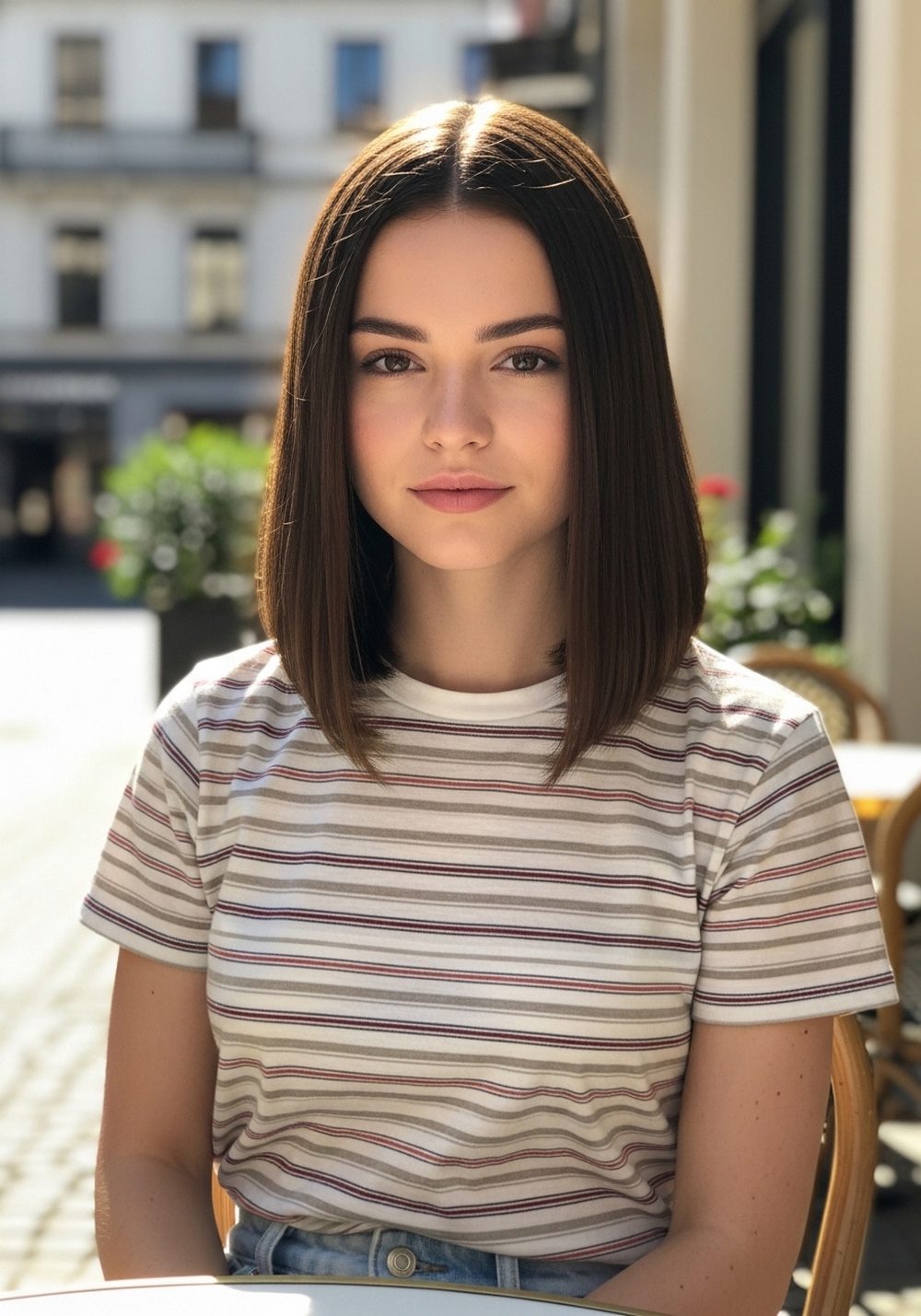 Collarbone Blunt Lob with Soft Side Part