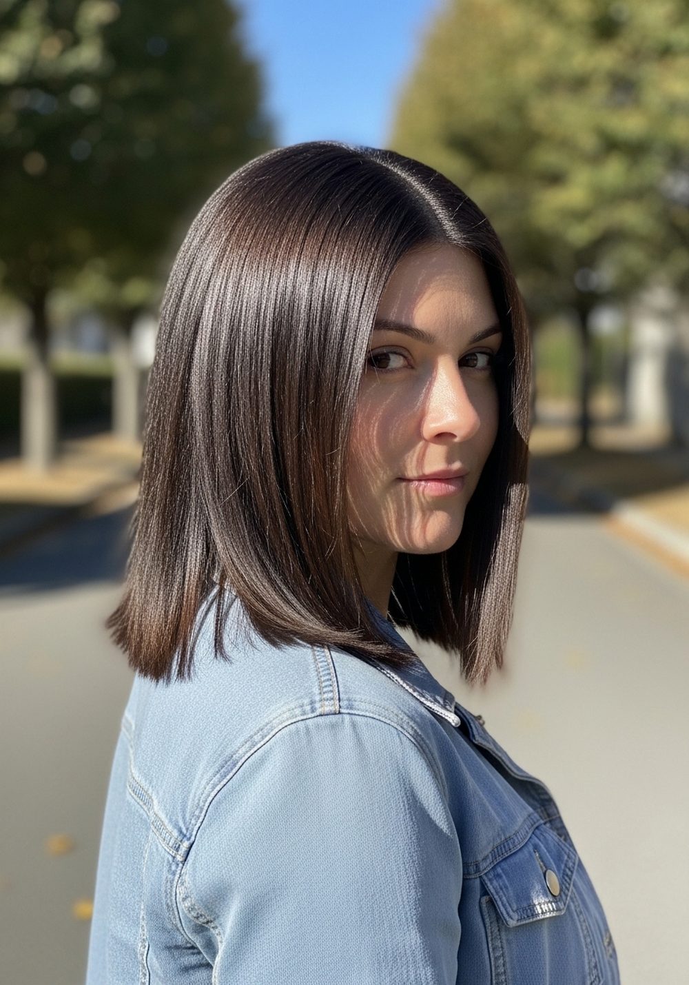 Collarbone Layered Cut for Sleek Thick Hair