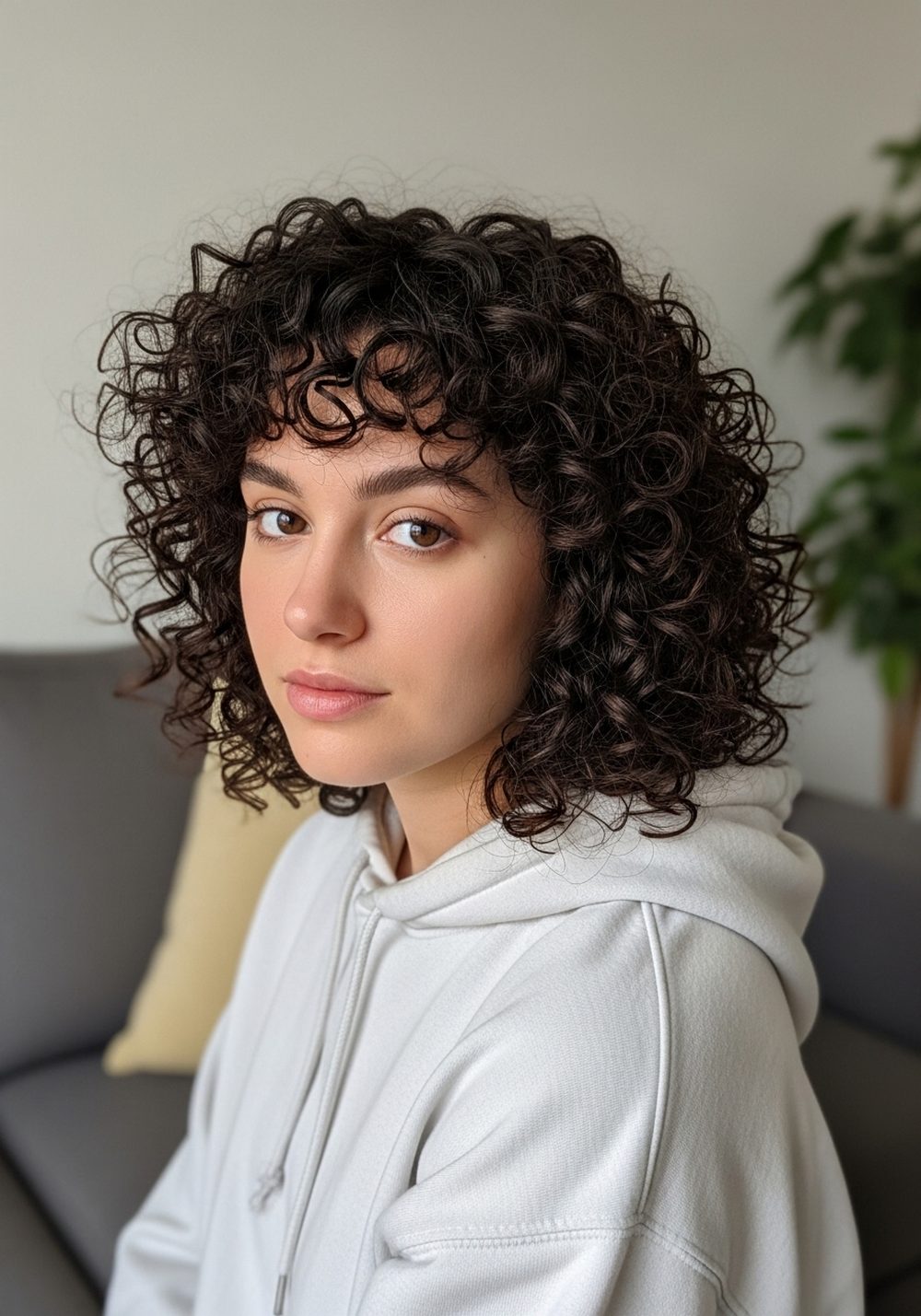 Curly Crop with Soft Curtain Bangs