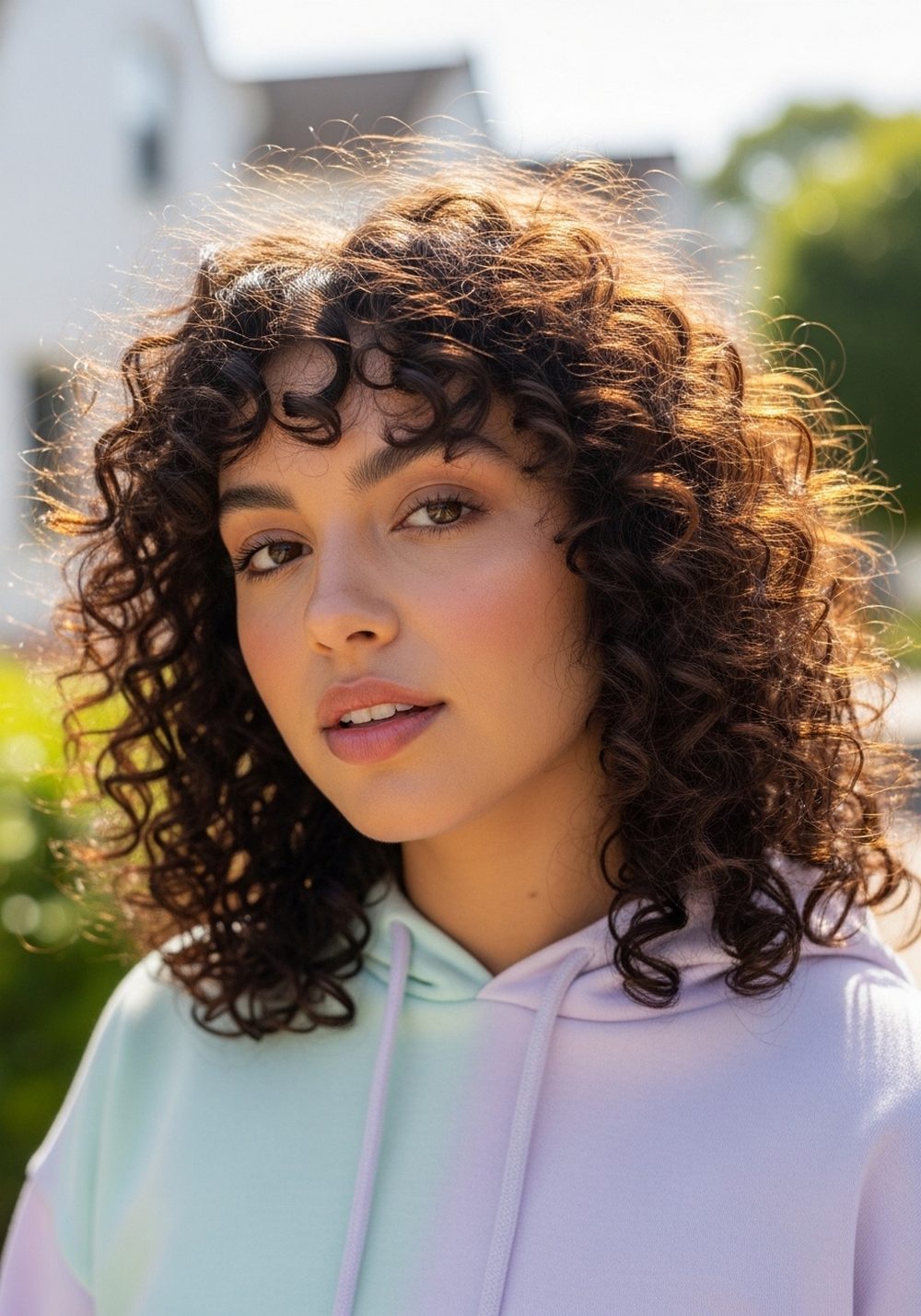 Curly Shaggy Lob with Shattered Ends Hairstyle