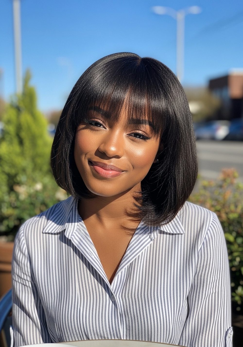 Ear-Tucked Bob With Bangs Hairstyle