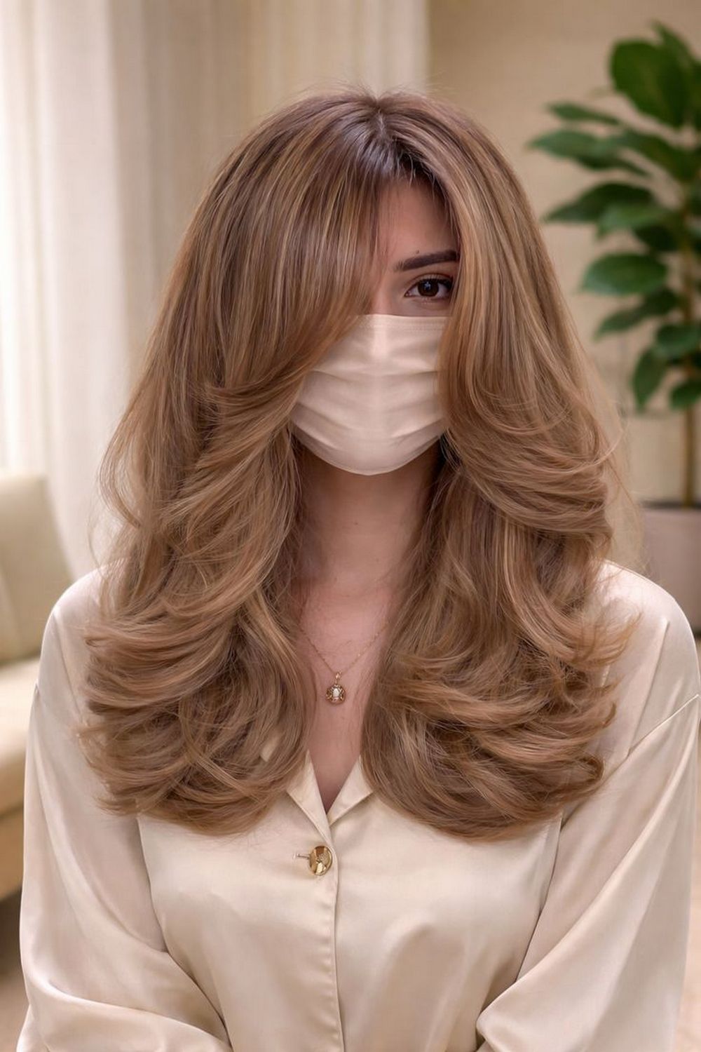 Feathered Butterfly Layers with Long Curtain Bangs