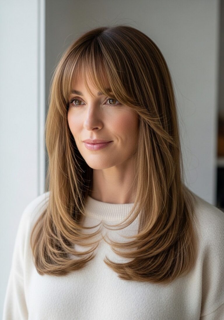 Glass-Cut Layers with Soft Curtain Bangs