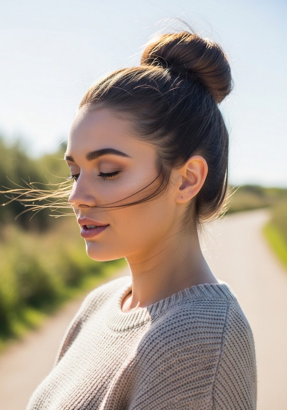 High Wrapped Chignon Bundle Hairstyle
