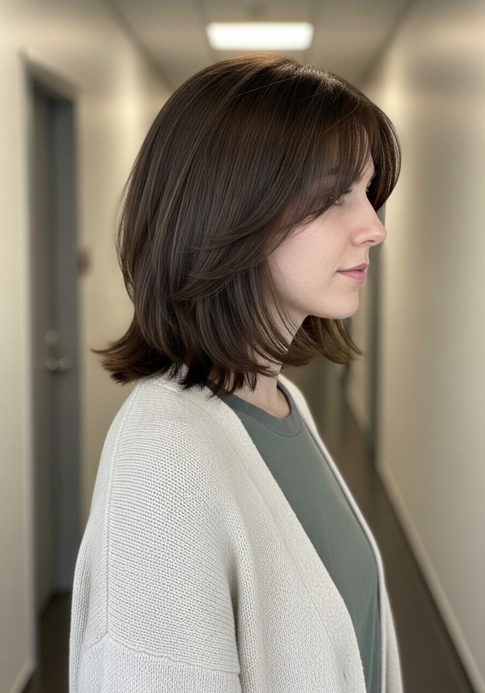 Layered Neck-Length Bob with Curtain Fringe