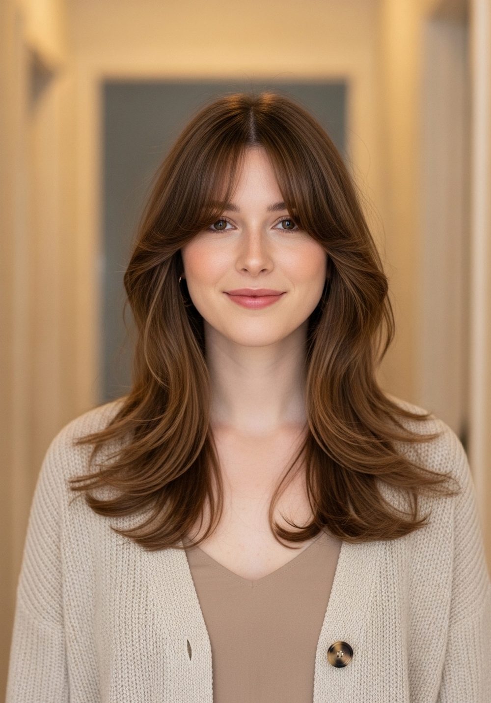 Long Blended Curtains with Face-Framing Layers