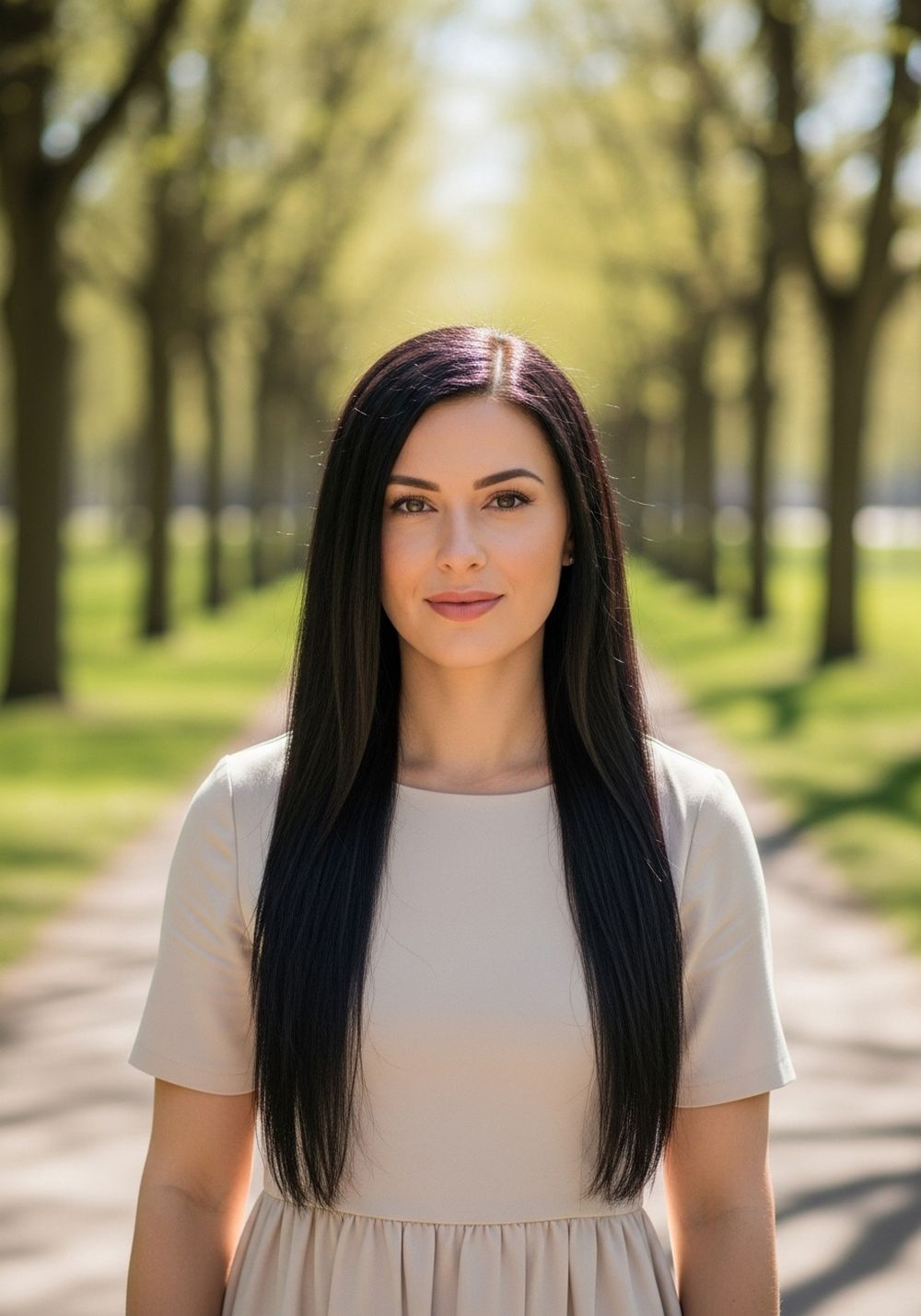 Long Glossy Sleek Parted Hairstyle