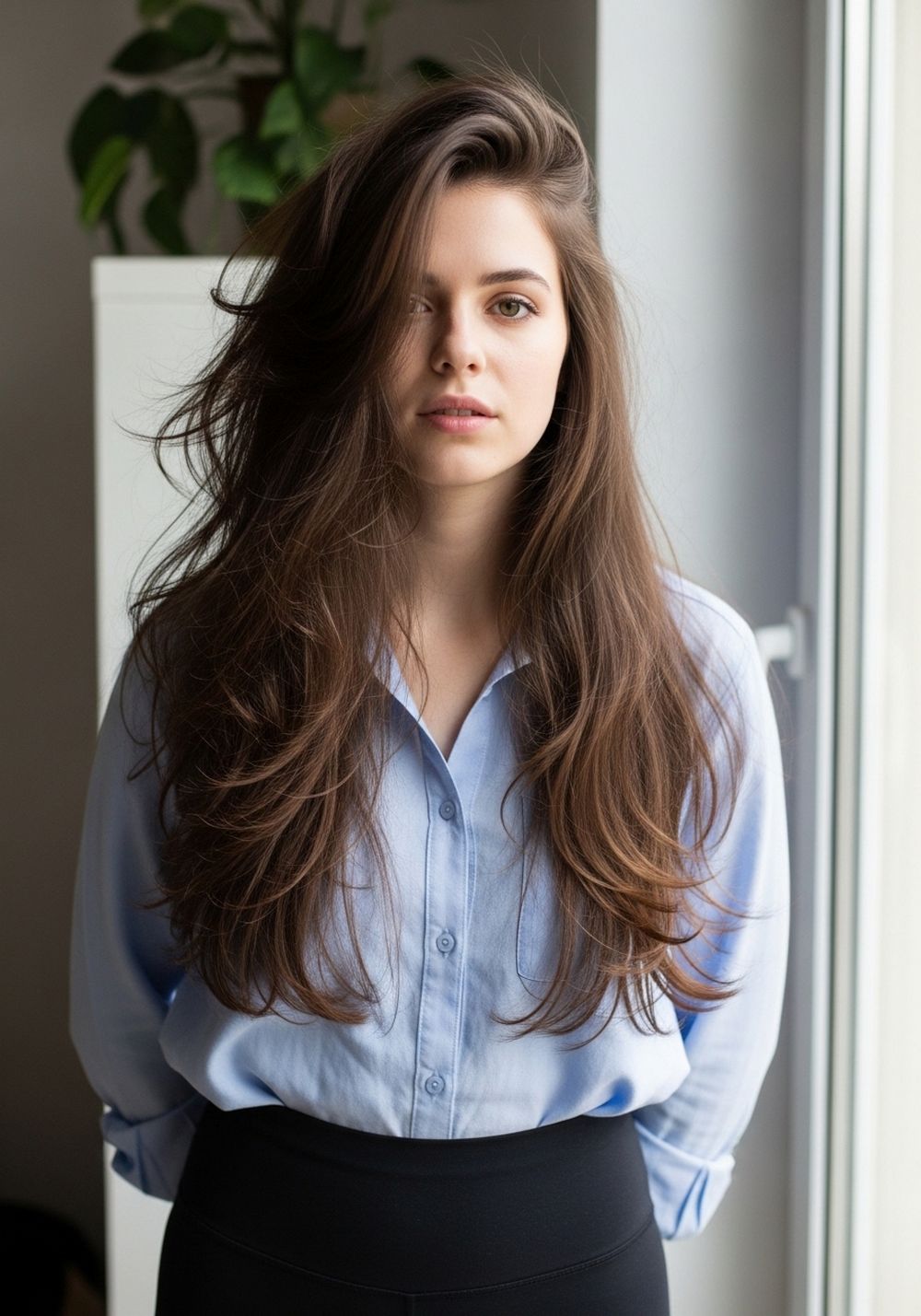 Long Heavy Butterfly Cut with Crown Volume Hairstyle