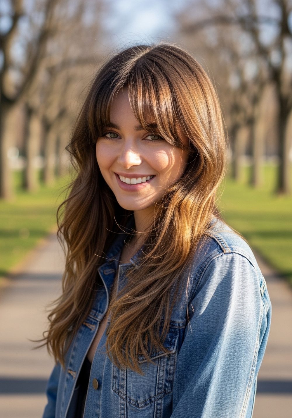 Long Layered Curtain Fringe Hairstyle