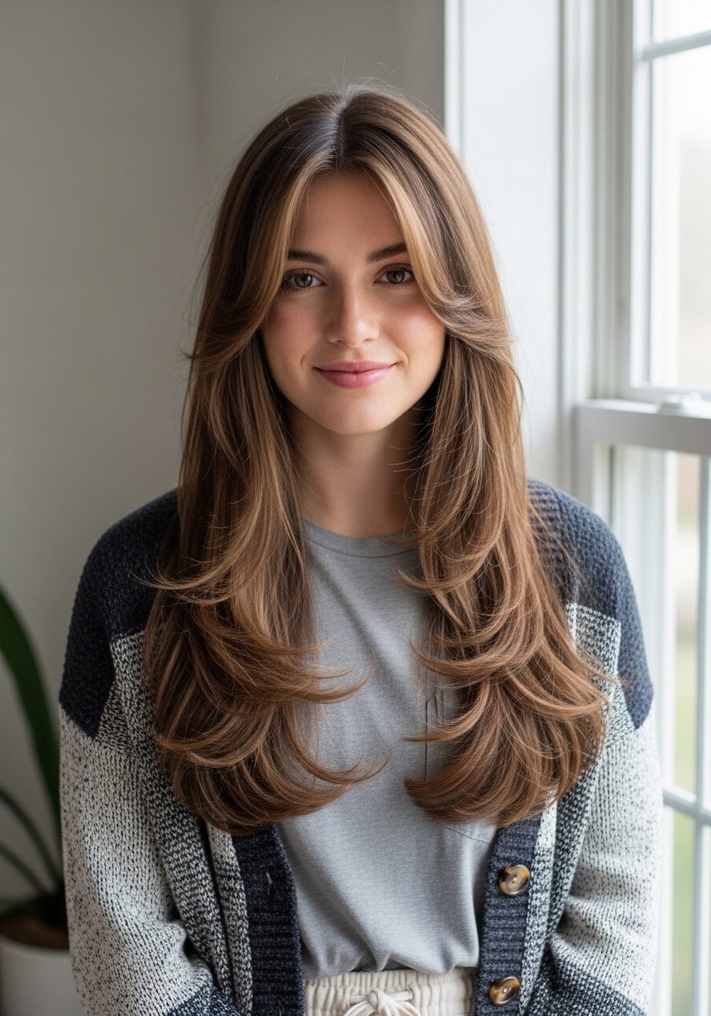 Long Layered Cut with Curtain Bangs