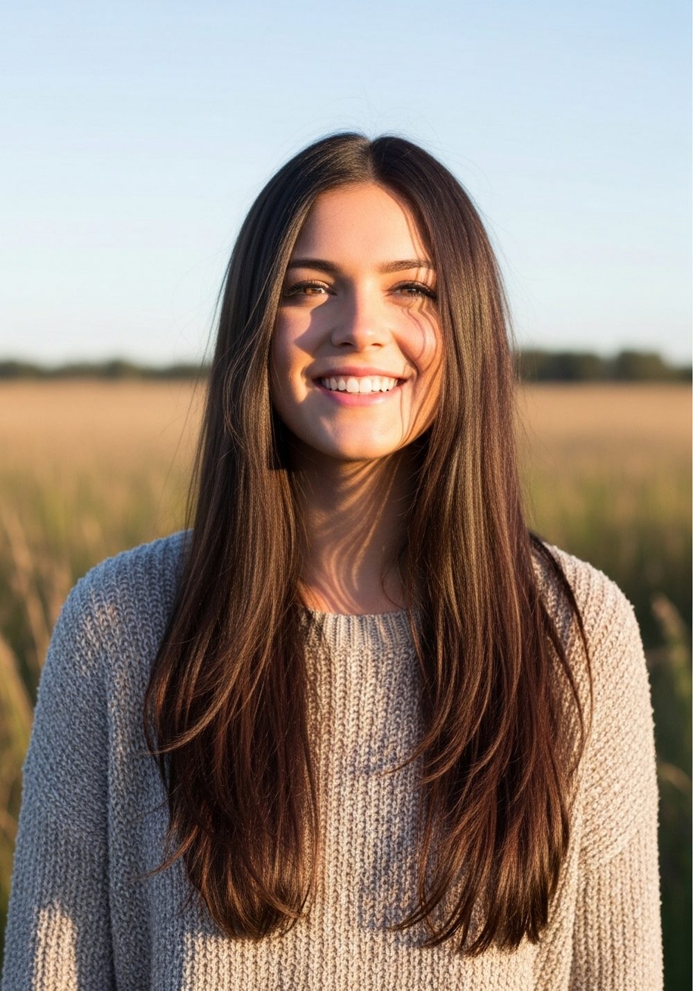 Long Soft U-Shape Cut Hairstyle