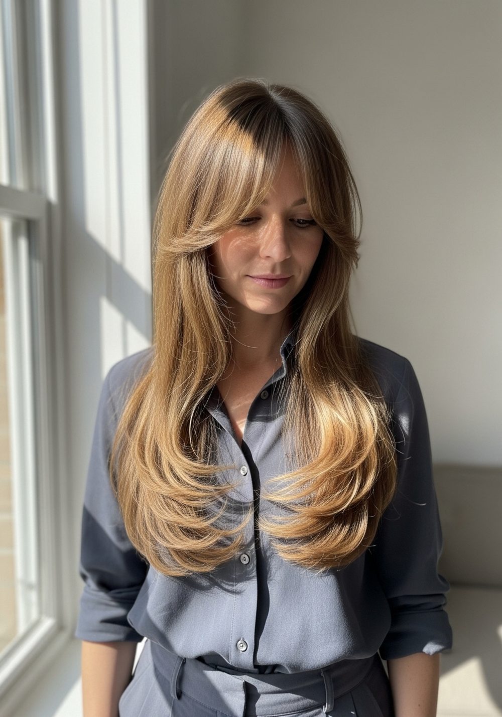 Long U-Cut with Curtain Bangs