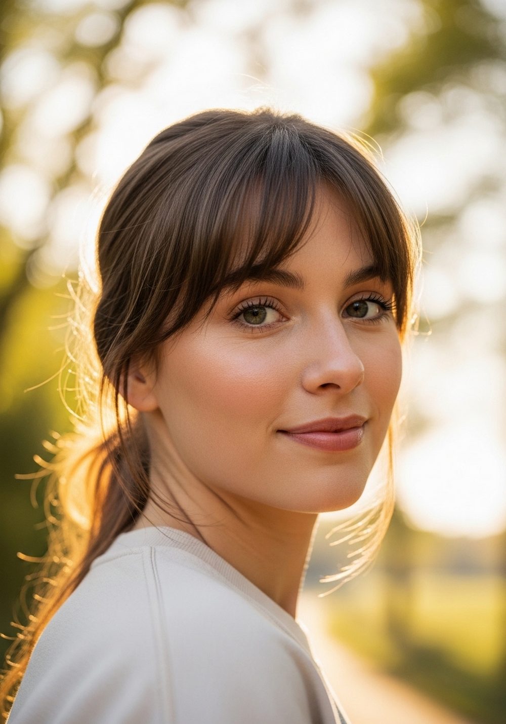 Low Pony with Curtain Bangs Hairstyle