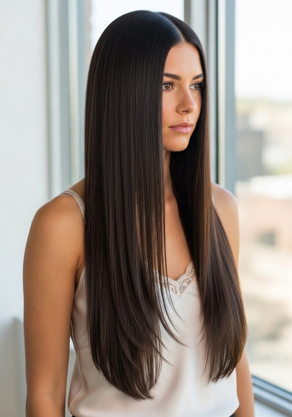 Mirror-Shine Middle Part