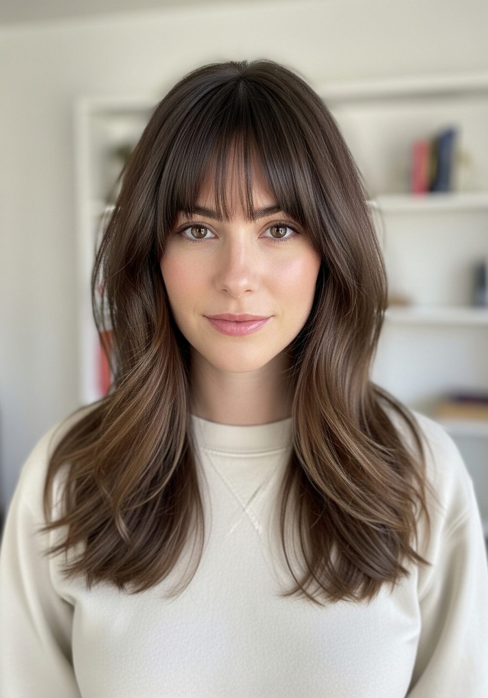 Short Butterfly Bangs on a Long Lob