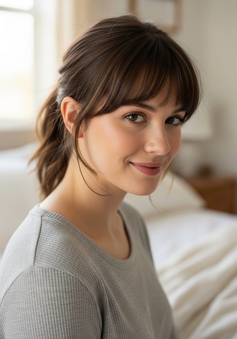 Short Curtains with a Loose Low Pony