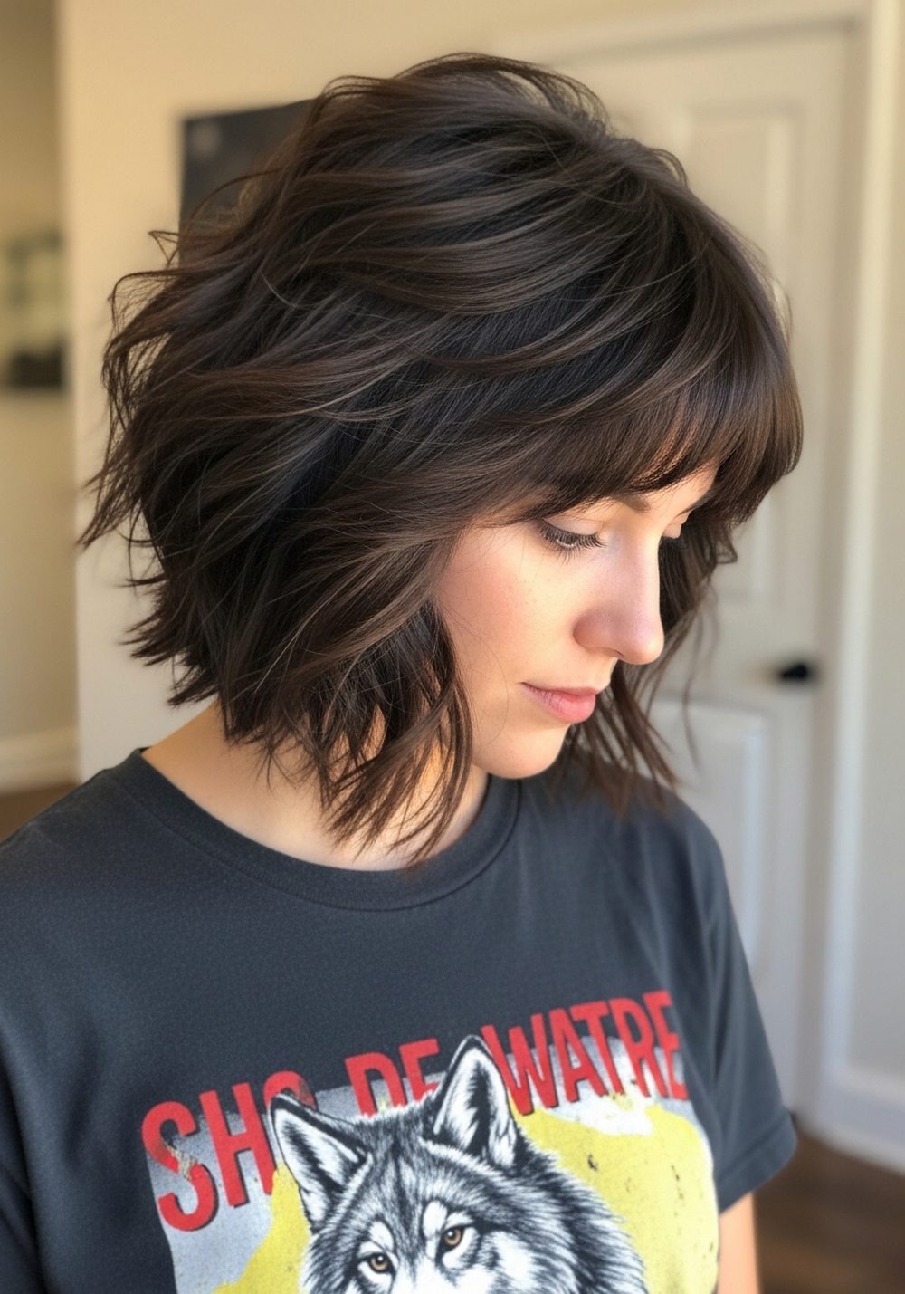 Short Wolf Cut with Feathered Curtain Bangs