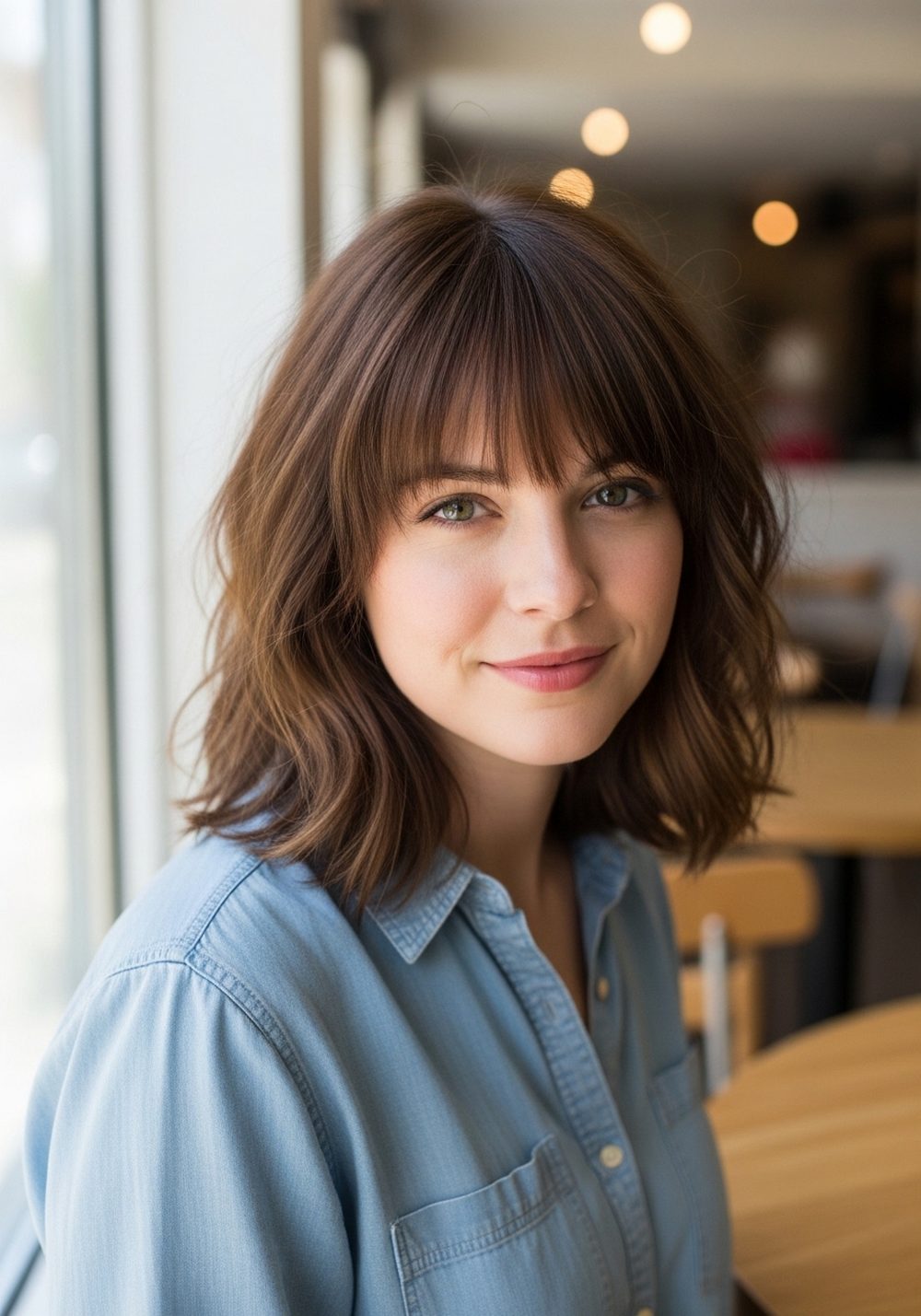 Side-Parted Butterfly Bangs for Round Faces