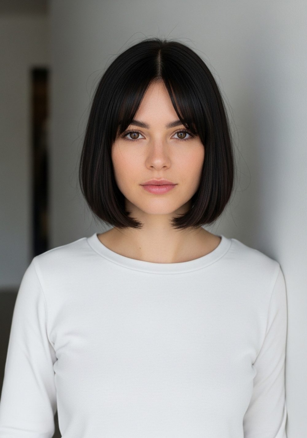 Sleek Rounded Bob with Curtain Fringe