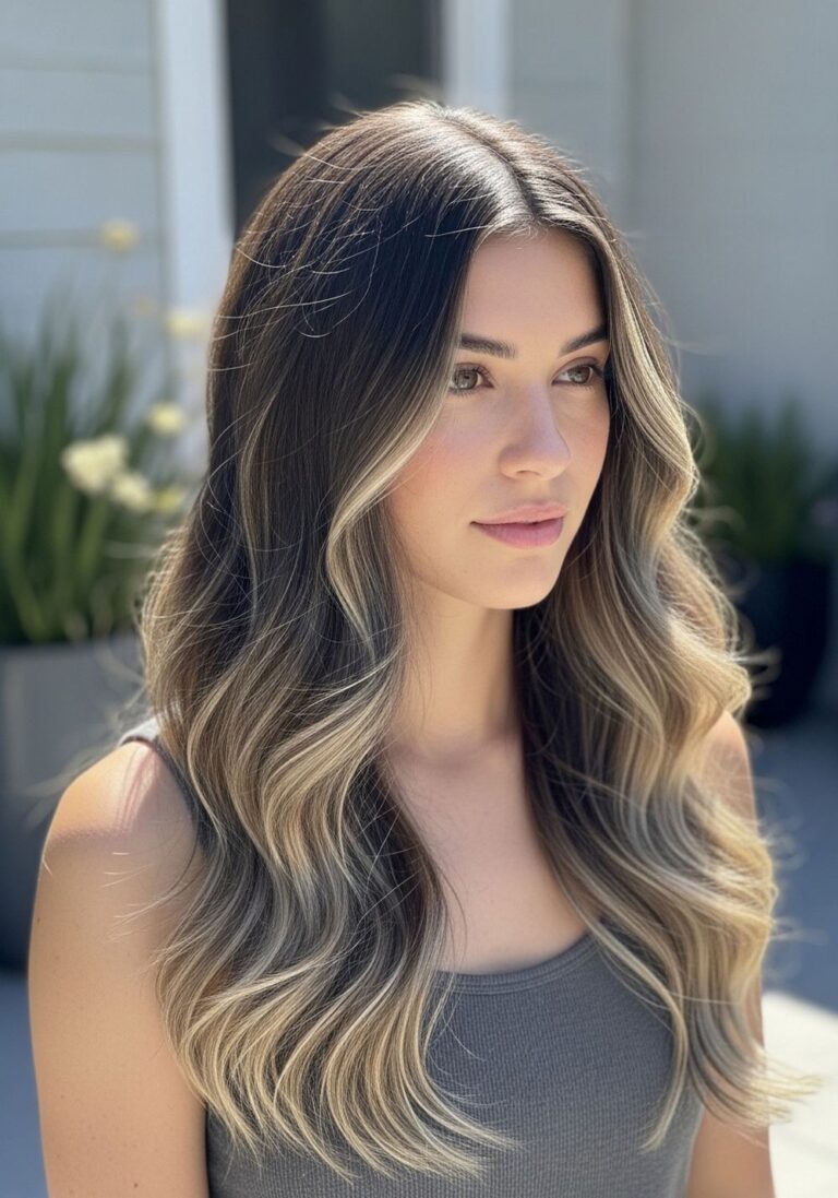 Smoky Bronde Beach Waves Hairstyle