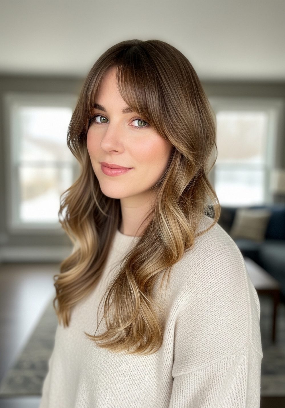 Soft Curtain Bangs with Loose Waves
