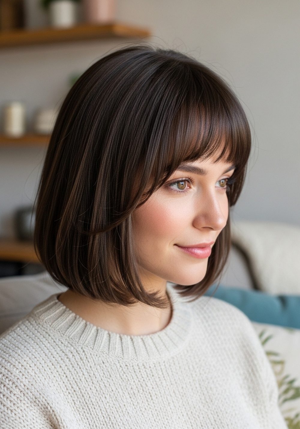 Soft Split Curtains on a Chin-Length Bob