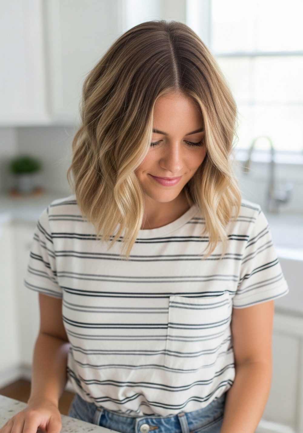 Tousled Chin-Length Butter Blonde Bob