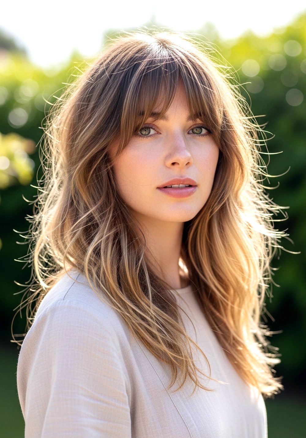 Beachy Texture Long Layered Waves with Wispy Bangs Hairstyle