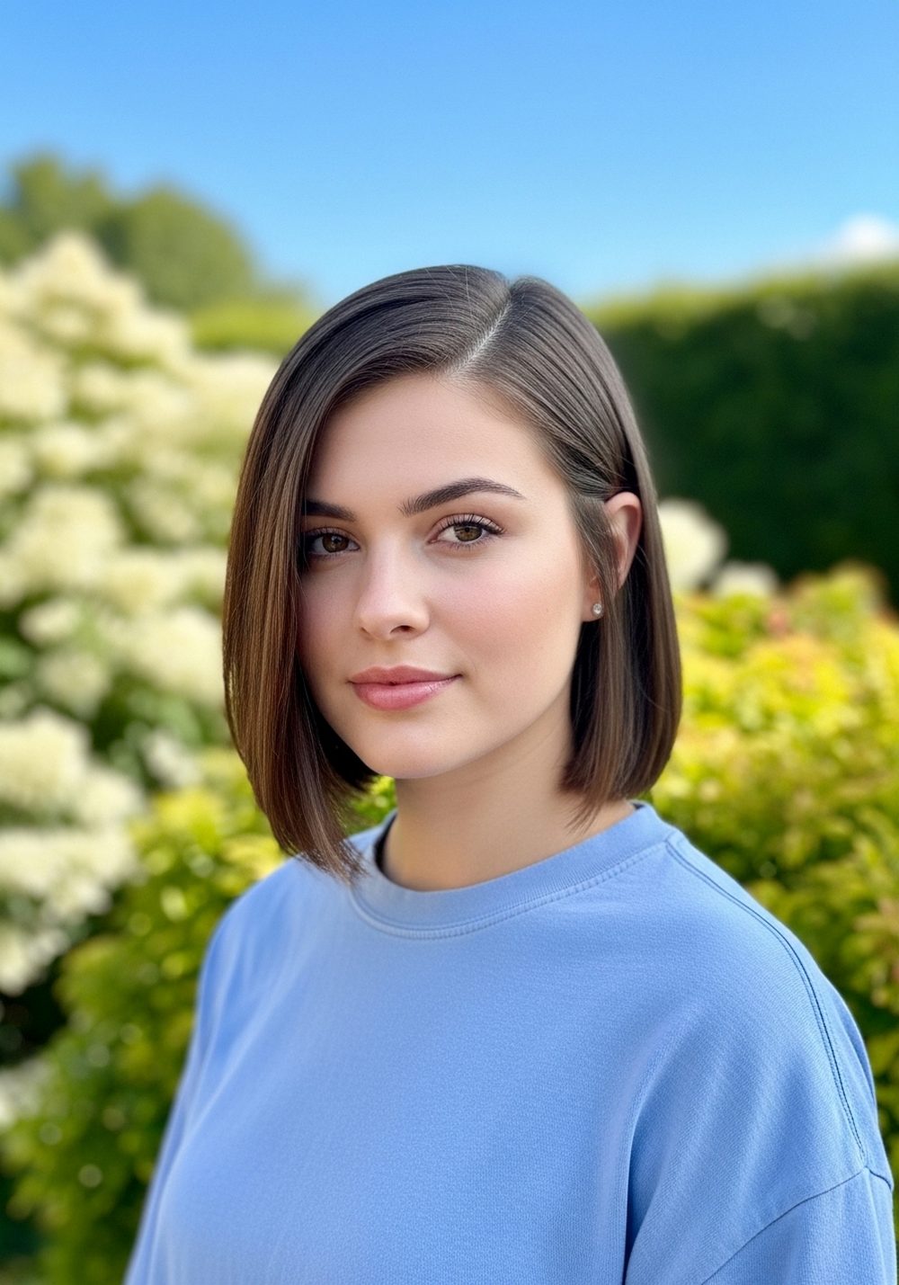Blunt Lob with Side Part Hairstyle