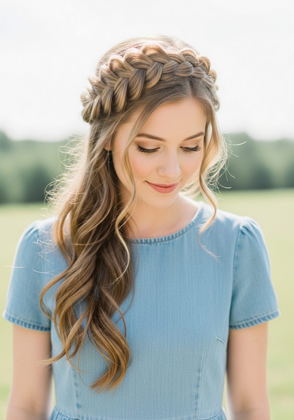 Braided Crown With Loose Bundles Hairstyles