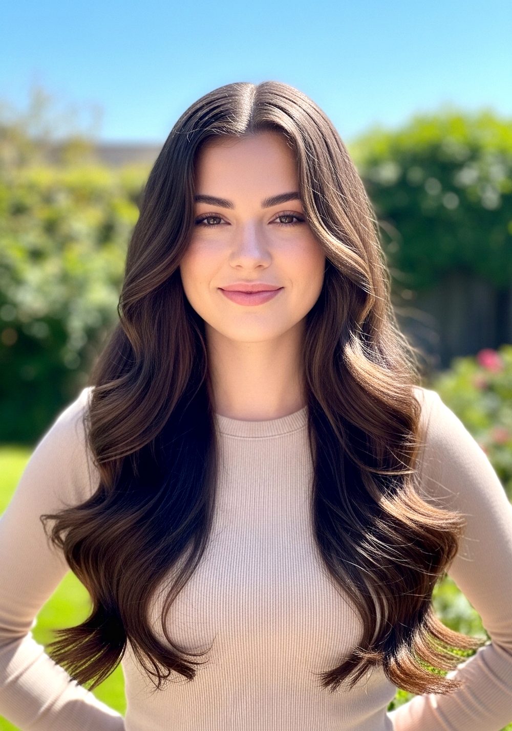 Center Part Glam Blowout Curls Hairstyle