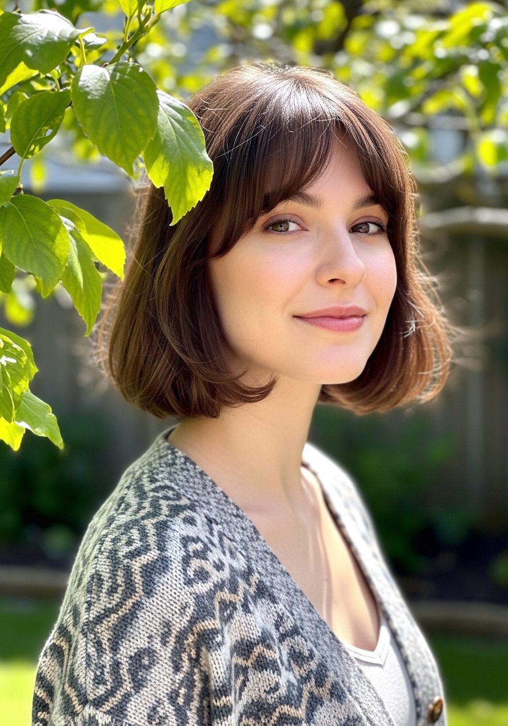 Chin-Length Fluffy French Bob with Side-Swept Bangs Hairstyle