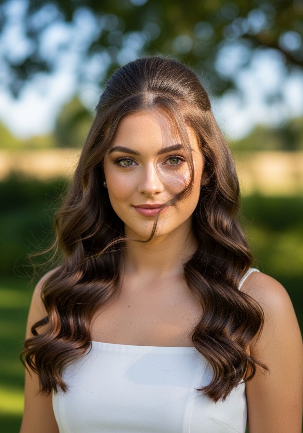 Classic Half-Up Center-Part Curls Hairstyle