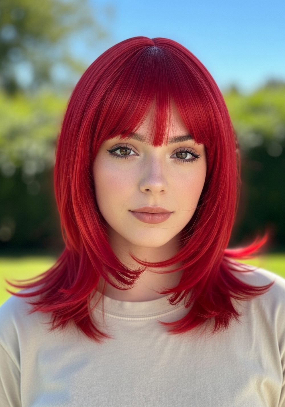 Curtain Bang Red Wig Hairstyle