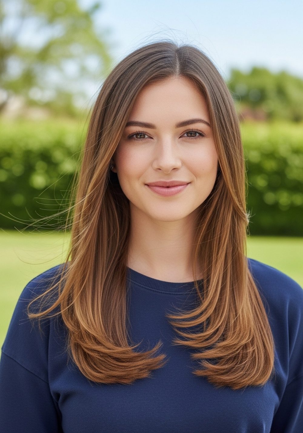 Curved V-End Bottom Layer Cut Hairstyle