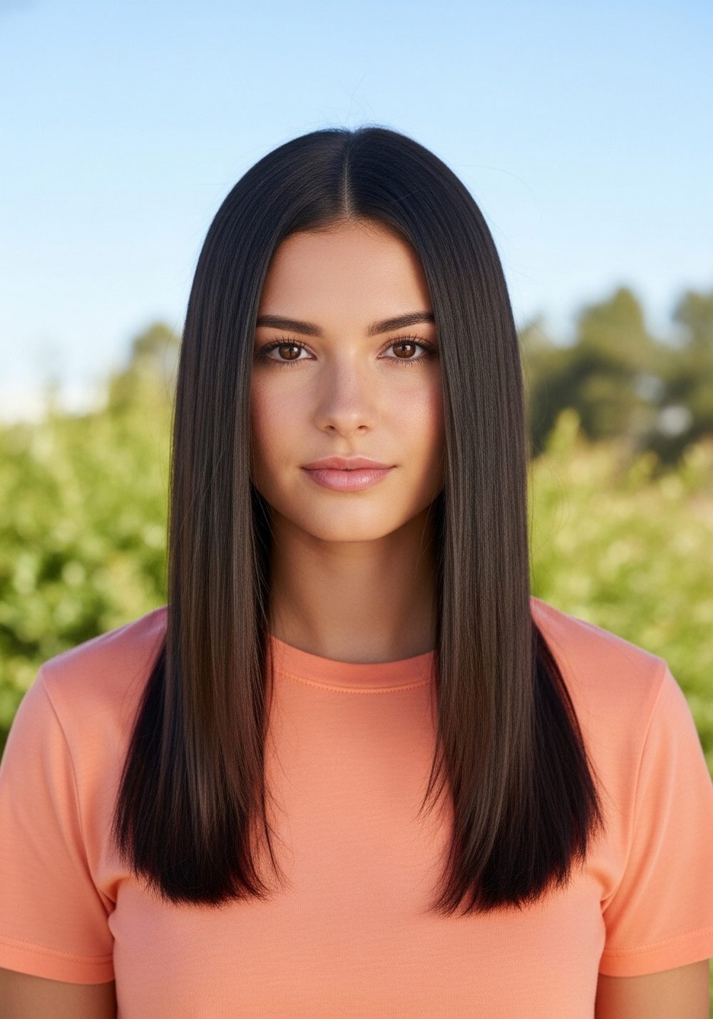 Glossy Straight Middle-Part Hairstyle