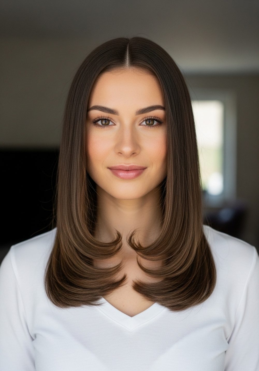 Glossy Straight with Flipped Ends Hairstyle