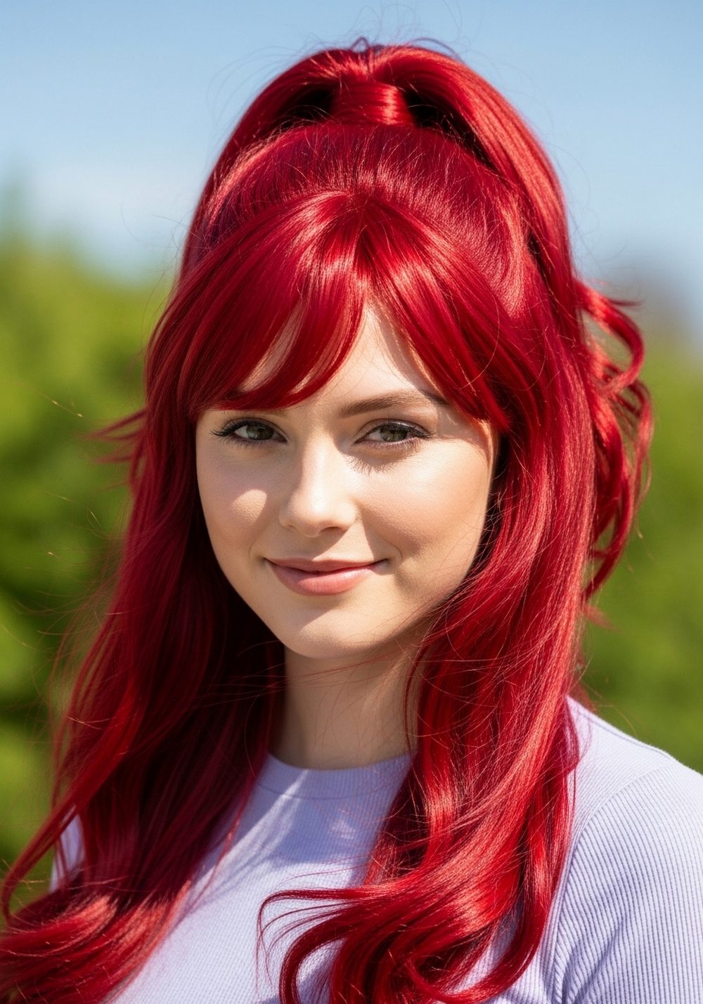 Half-Up Volume Red Wig Hairstyle