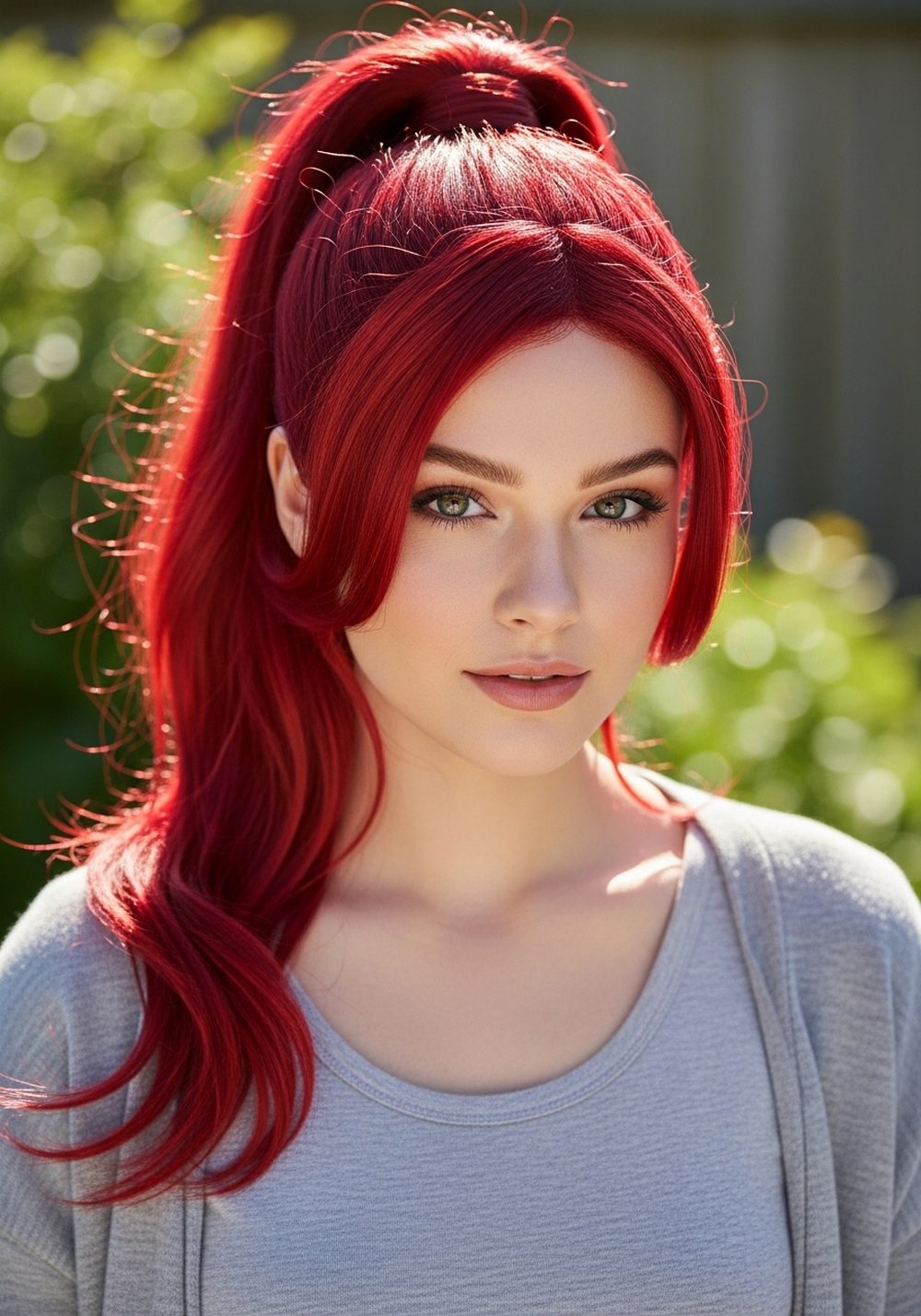 High Ponytail Red Wig Hairstyle