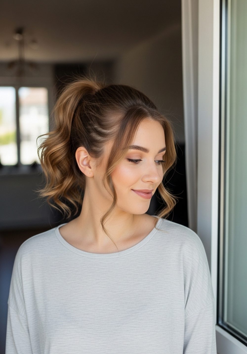 High Ponytail with Loose Curls Hairstyle