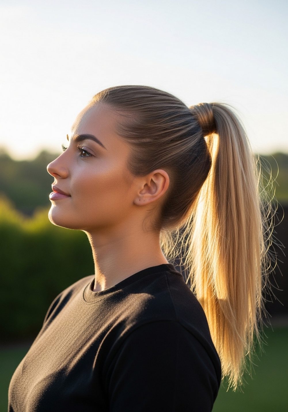 High Ponytail with Wrapped Base Hairstyle