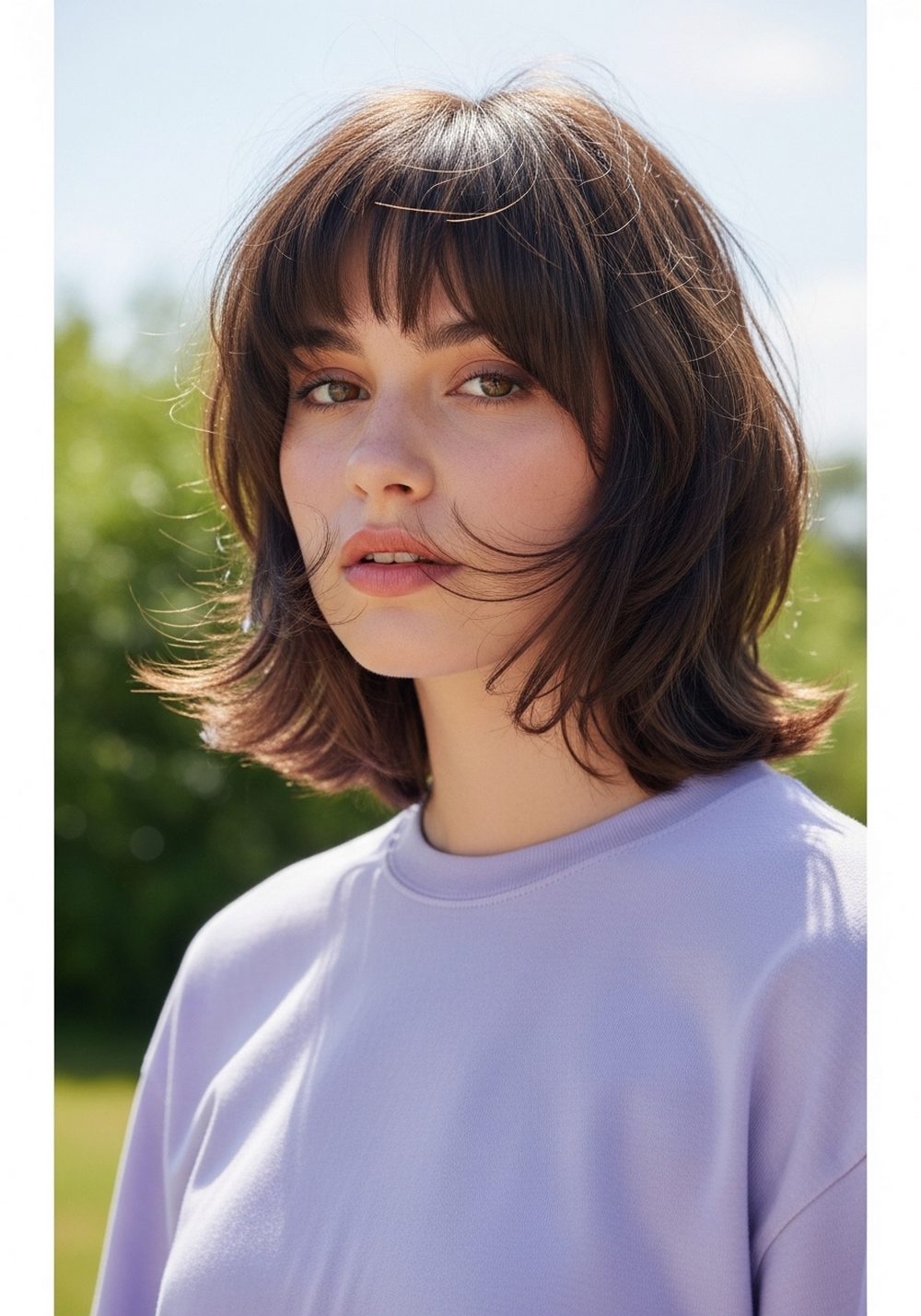 Jaw-Length Shaggy Bob With Curtain Bangs Hairstyle