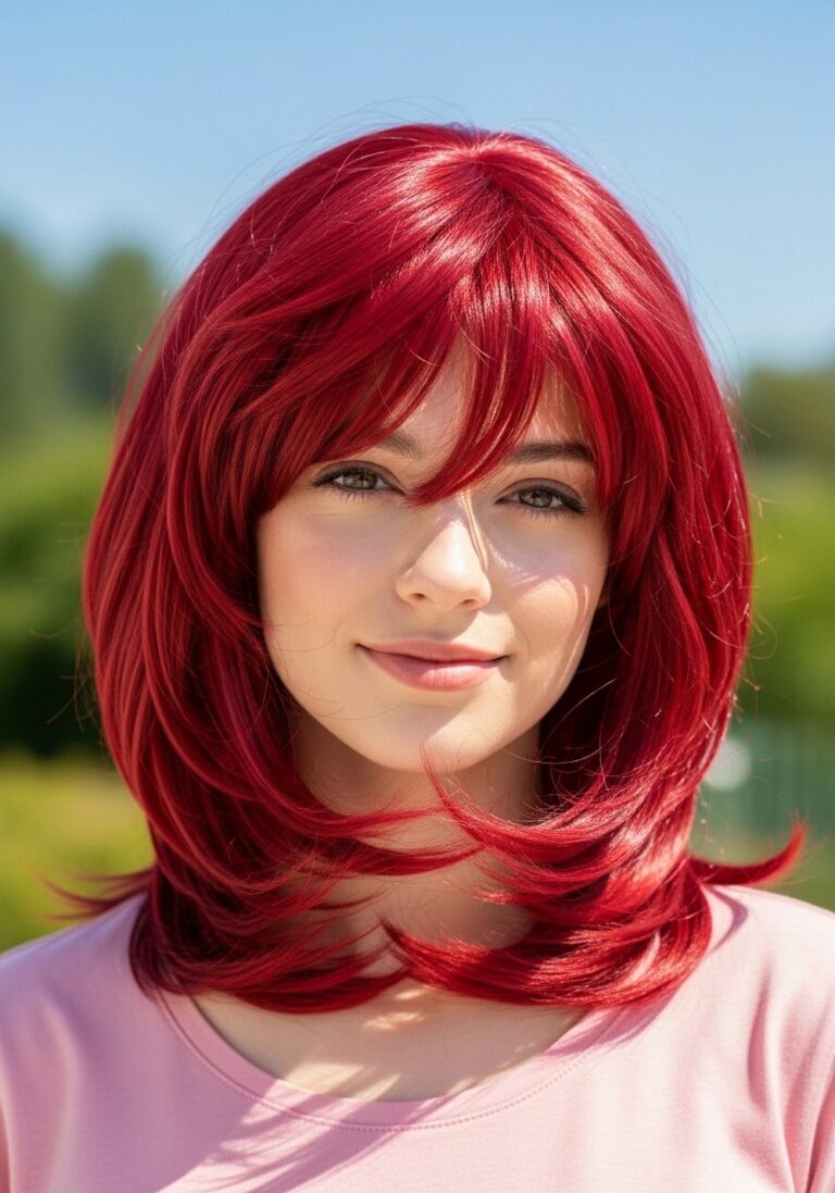 Layered Shoulder-Length Red Wig Hairstyle