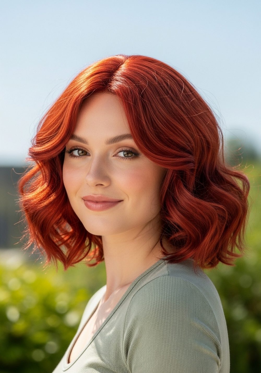 Loose Curl Lob Red Wig Hairstyle