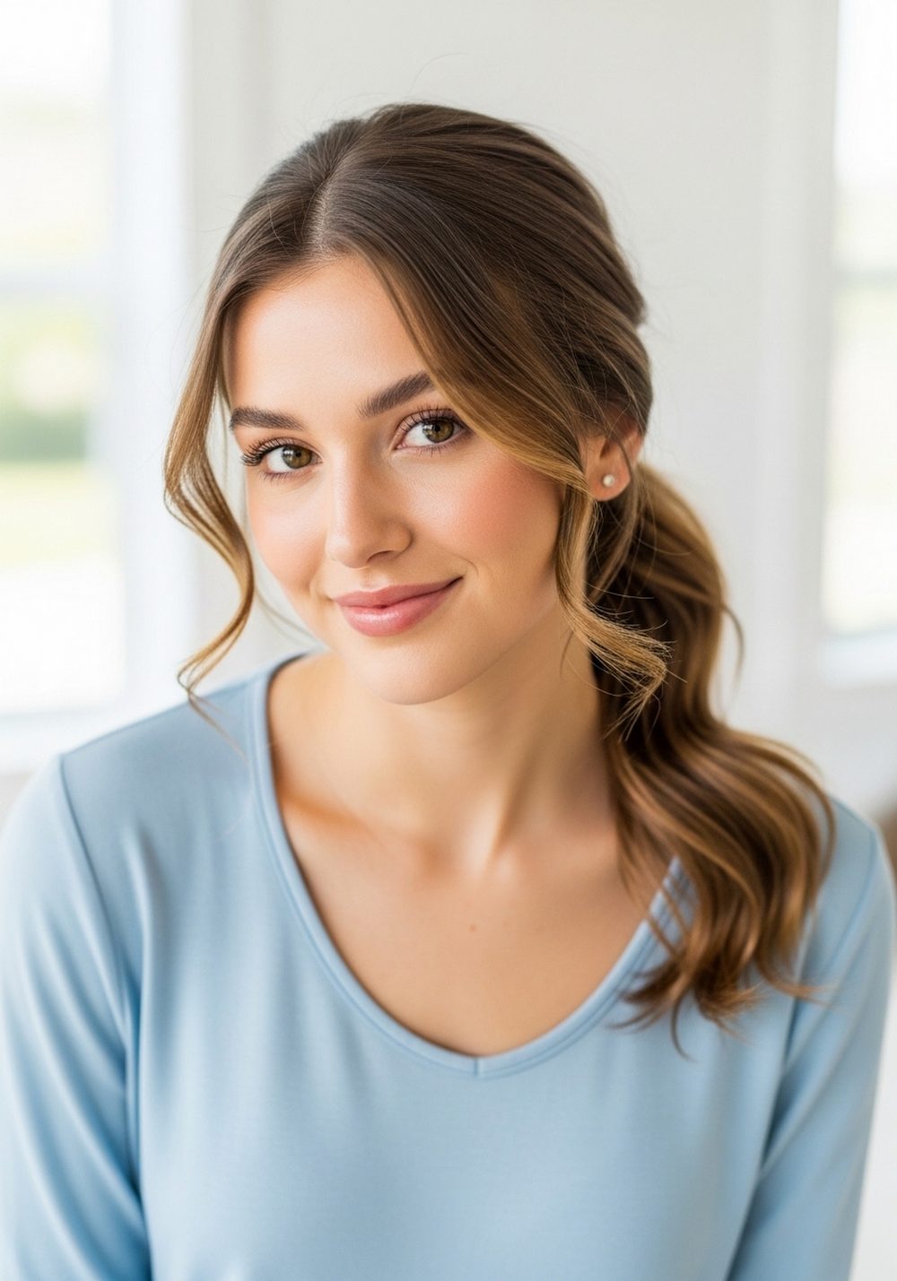 Low Ponytail with Face-Framing Pieces Hairstyle